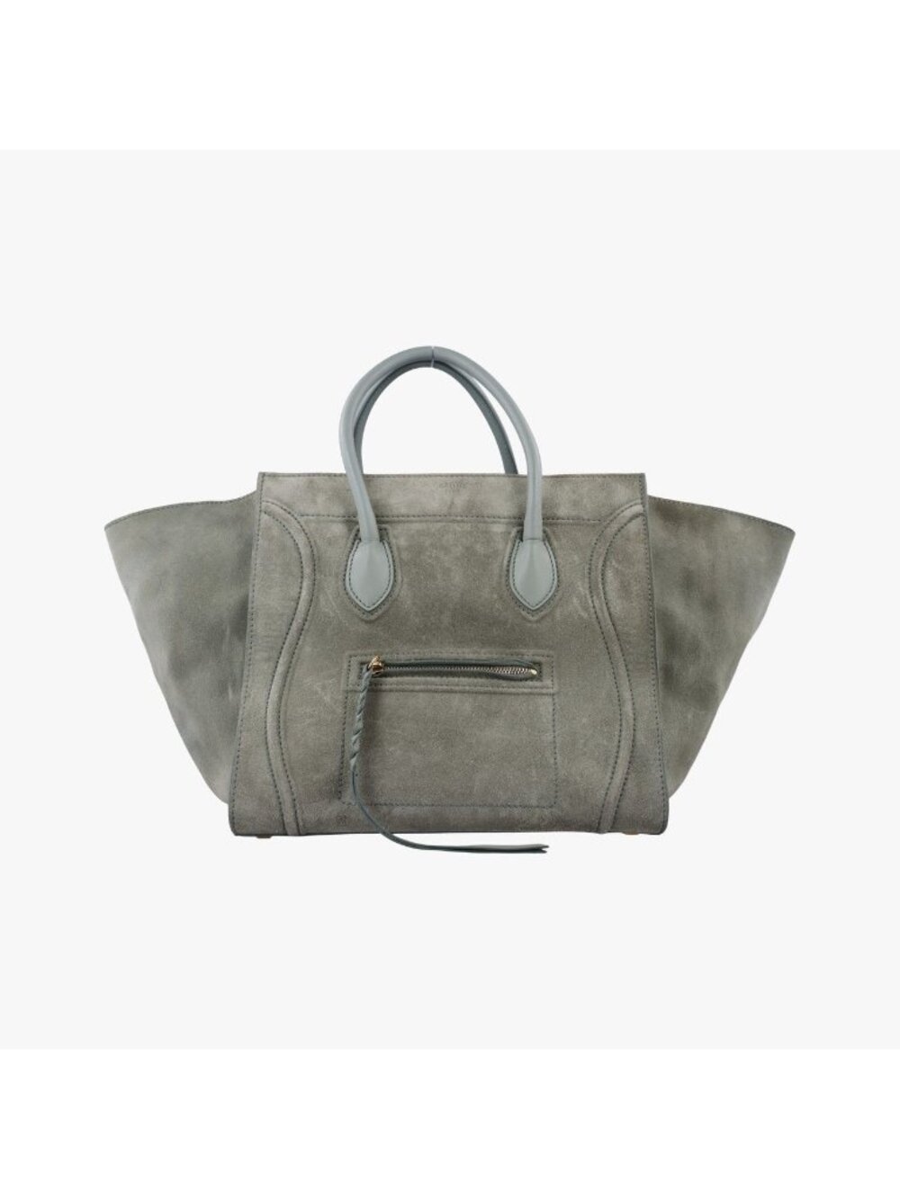 Celine Luggage Small Square Phantom Green Gray Suede Handbag